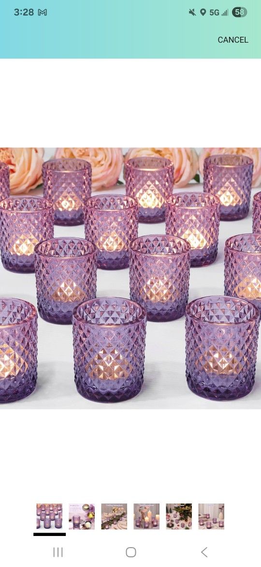 24 Pcs Votive Candle Holders, Purple Glass Candle Holders Bulk for Table Centerpiece, Tea Lights Candle Holders for Wedding Shower, Party and Home Dec
