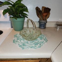 Vintage Depression Glass Cut Glass Basket