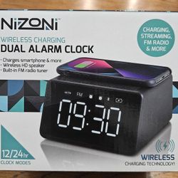 Nizoni Wireless Charging Dual Alarm Clock Station 