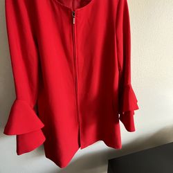 Alfani Red Zip-Front Blazer with Tiered Bell Sleeves – Women’s Size S