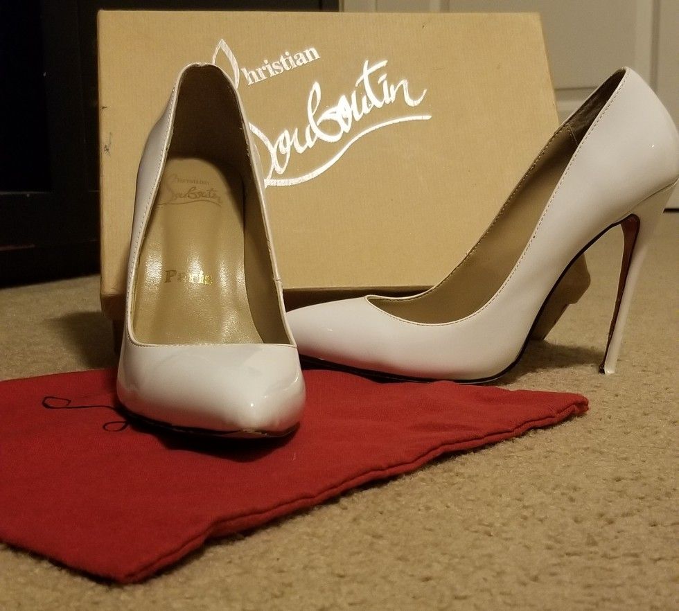 Christian Louboutin Patent Leather White Pumps