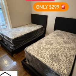 Twin Package Deal 🚨 Includes Bed Frame, Mattress & Boxspring All For Only $299 🚨 Ready For Delivery 🚚