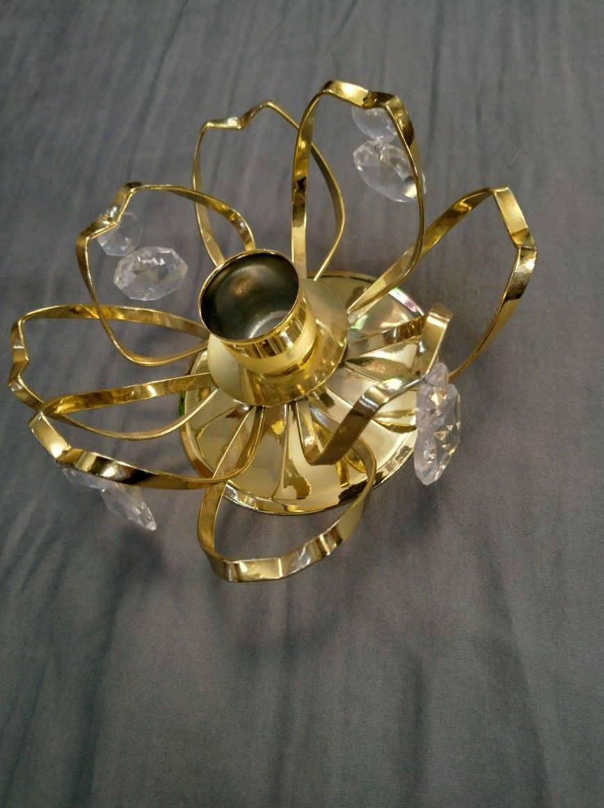 VTG Strass Swarovski Crystal N 24 Kt Gold Plated Candlestick Holder