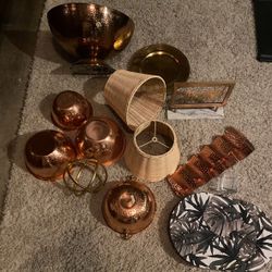Copper bowls, Ice Buckets Wine Racks Chargers Lamp Shades 