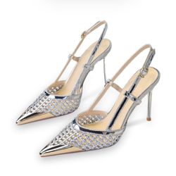 Peep Toe High Heels Silver And Gold For Women 