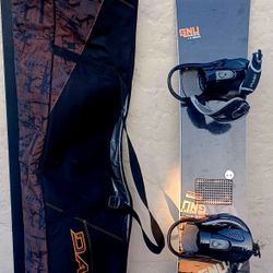 GNU Carbon High Beam Snowboard 156 cm FLUX Sport Ride Bindings DAKINE CAMO Bag 