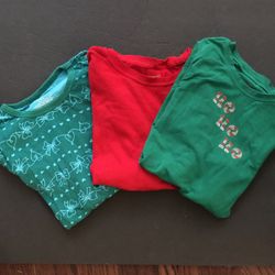 3- Christmas Holiday Long Sleeve Girls Shirts Size 10/12 Large GUC