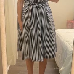 black and white striped pleated skirt