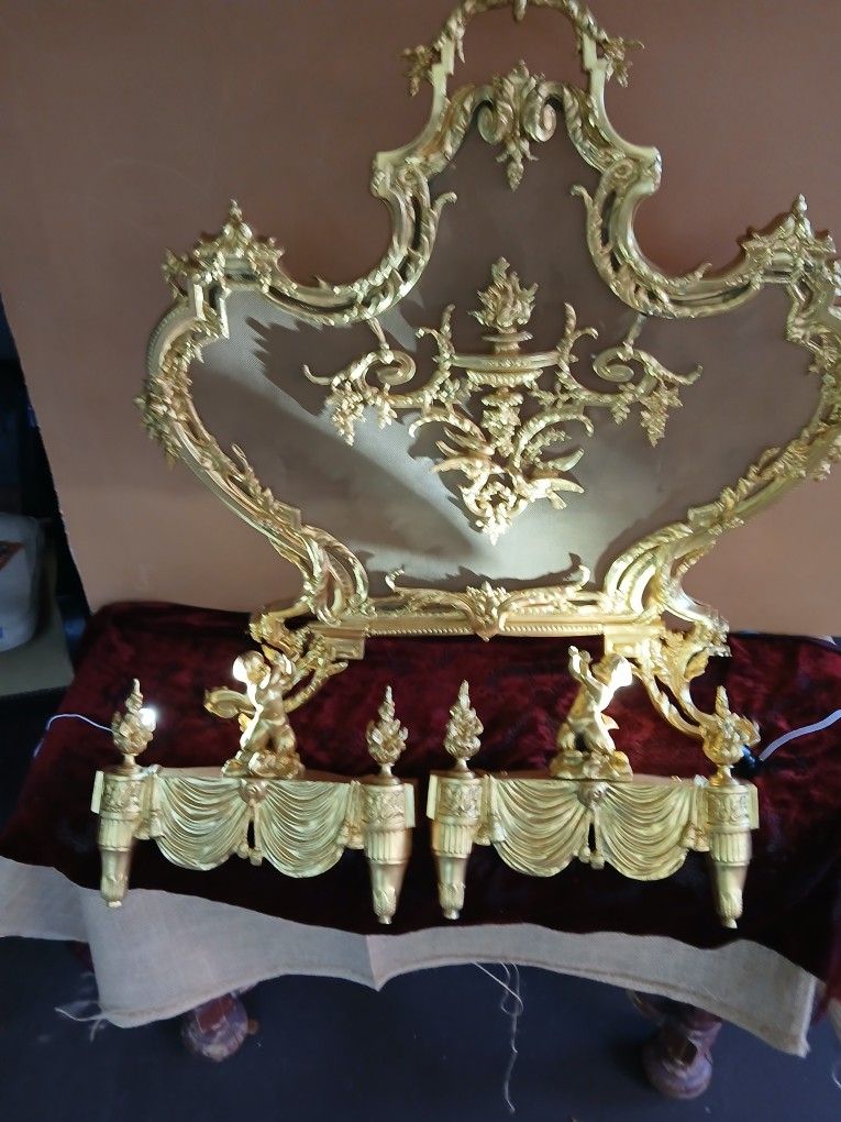 1910 French Fireplace With End Irons