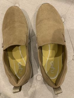 Comfortable Suede Ryka slip on shoes with anatomical precise return insole.