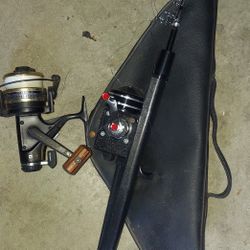 Vintage  Fishing  Machine Telescoping  Rod And Fishing Reels With Case