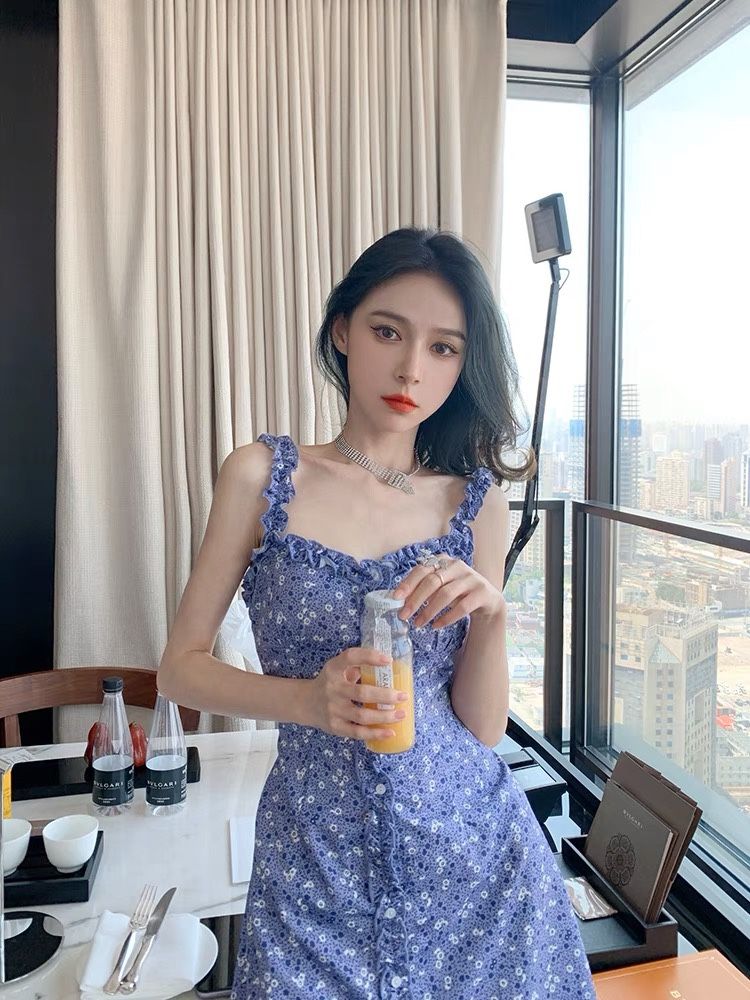 Blue Floral Summer Dress S