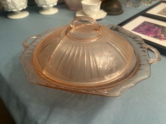 Vintage anchor hocking Mayfair pink depression glass vegetable dish with lid