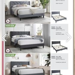 Queen Size Gray Linen Frame With Orthopedic Matres.