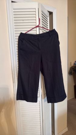 Navy Blue Cropped Wide-Leg Dress Pants