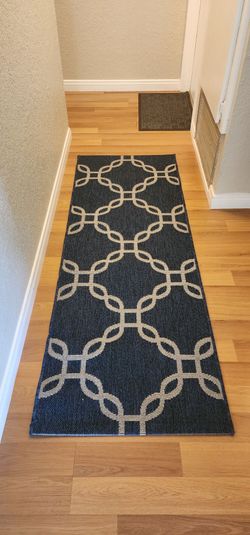 Navy Blue Geometric Runner Rug