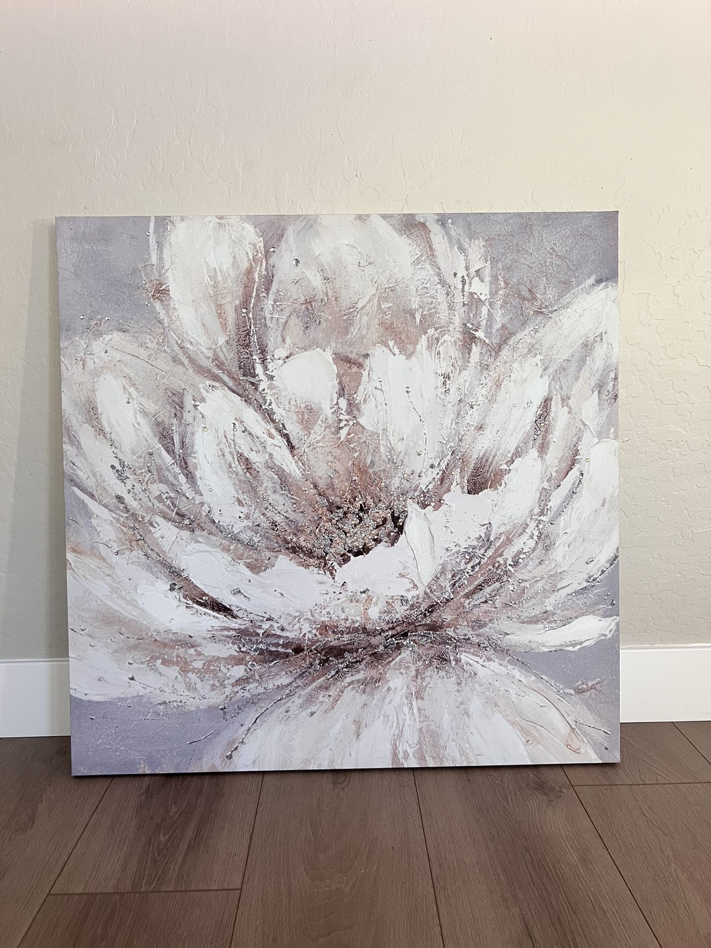 36x36 Extra Large Floral Sparkling Rhinestone Diamond Textured Canvas Wall Art