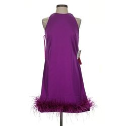 Mac Duggal Purple Feathered Hem High Neck Sleeveless Trapeze Dress Womens size 2