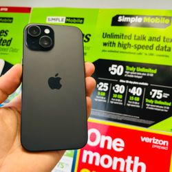 iPhone 15 128GB + 3 Months Simple Mobile unlimited Data plan + 90 days warranty