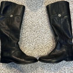 Tory Burch-Black Boots With Gold Emblem Size 7.5