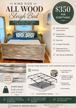 King Size Solid Wood Sleigh Bed Frame