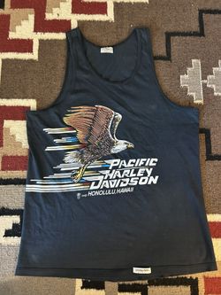 Vintage 1985 80s PACIFIC Harley Davidson Honolulu HAWAII Crazy Shirt Tanktop USA 18w x26l