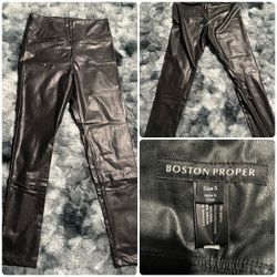 Black Faux Leather Pull-On Pants
