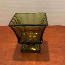vintage green depression glass pedestal bowl Rectangular  6” X 5 1/2” X 4 1/2”  A9