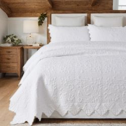 New Brandream Oversized Queen Cotton Quilt Set - Botanical Vine Stitching (3-Pc)