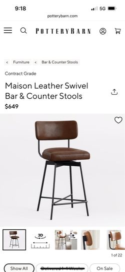 Pottery Barn Maison Leather Swivel Bar Stool