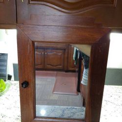 Antique Wooden Medicine Wall Cabinet with Mirror