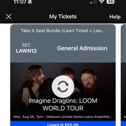 4 Lawn Tickets + Lawn Chairs Imagine Dragons Concert