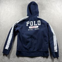Vintage 1967 Athl Dept Gray Polo Ralph Lauren Boys L 14/16 Blue Hoodie #3112