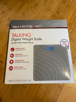 Talking Digital Scale SmartHeart Audible English Spanish 438 lbs 199 kg Capacity Tempered Glass Auto-On Backlit display