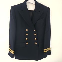 Vintage Ralph Lauren Blazer Women's 6P Navy Naval Military Wool Double Breasted