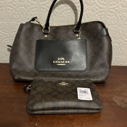 EMMA SATCHEL IN SIGNATURE CANVAS (COACH F31468) BROWN/BLACK/IMITATION GOLD & Matching Wristlet