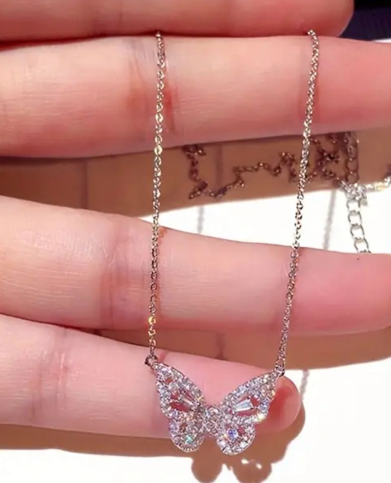 925 Sterling Silver Butterfly Necklace Inlaid Zircon Neck Jewelry Women's Fine Jewelry 🎁
