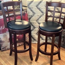 2 Cherry & Leather Bar Stools