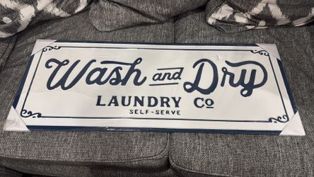 PhotoSteel Wash & Dry Laundry Co - Home Decor Wall Sign : White