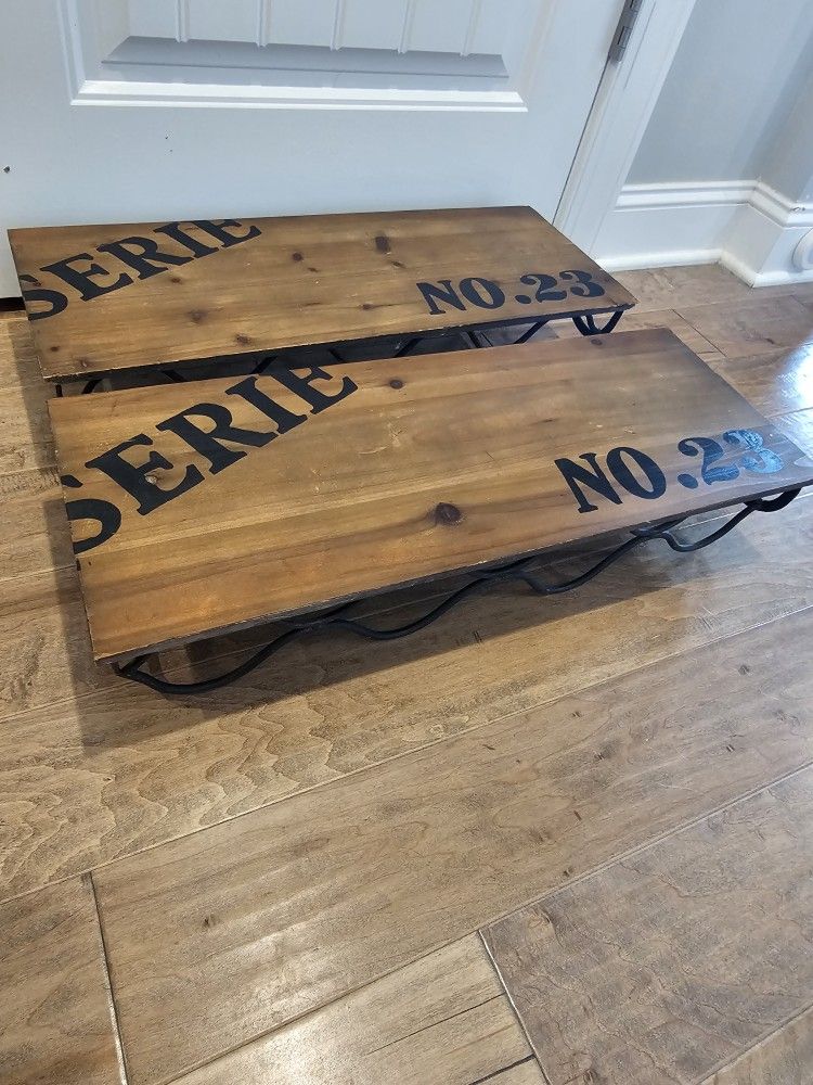 Two Rustic Industrial Wood And Metal Wall Shelves 26w X 10d X 5h. Price For Both