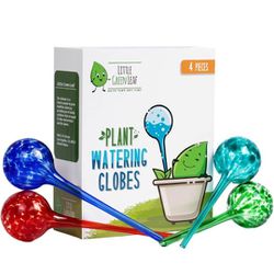 LGL Plant Watering Globes - 4 Pieces. Decorative Self Watering Planter Inserts Made From Hand-Blown Durable Glass. Keep your Outdoors and Indoor Plant