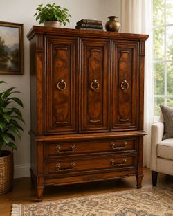 Vintage Entertainment Armoire / TV Cabinet with Drawers – Solid Wood