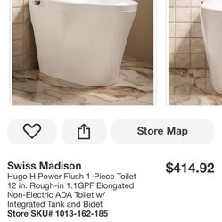 Swiss Madison Hugo H Power Flush 1-Piece Toilet 12 in. Rough-in 1.1GPF Elongated Non-Electric ADA Toilet w/ Integrated Tank and Bidet