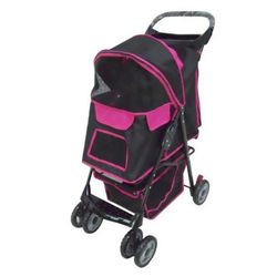 4 wheels Pet stroller , black/ pink