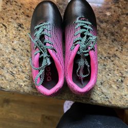DSG Kids Black and Pink Soccer Cleats with Black/Light Blue Laces
