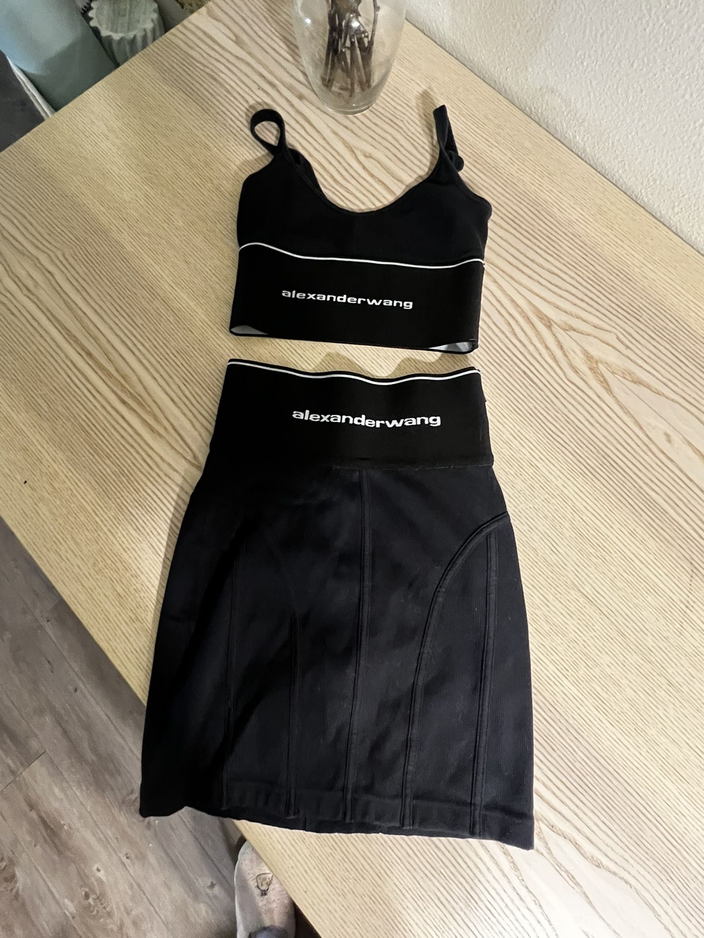 Alexander Wang Black Logo Set – Crop Top + Mini Skirt