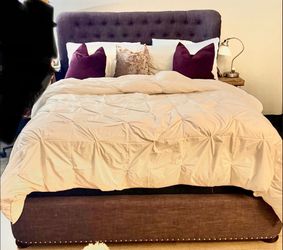 Queen Tufted Upholstered Bed + Beautyrest Mattress & Box Spring – MUST GO ASAP!