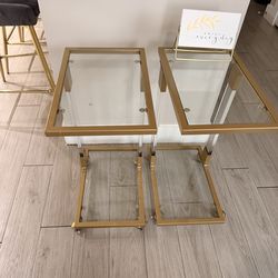 $30 Gold C-Top Glass Side Table with Casters, 2-Tier Acrylic End Table