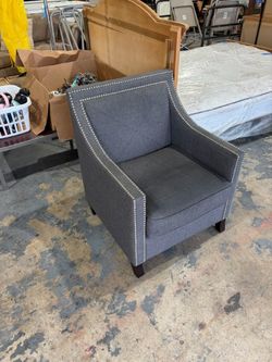 Gray Upholstered Accent Chair with Nailhead Trim
