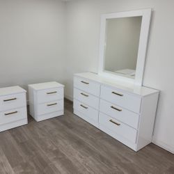 Cómoda Con Espejo Y 2 Mesas De Noche Glossy 